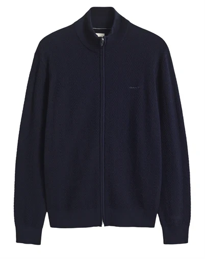 Gant - Herringbone Zip Cardigan - Evening Blue 
